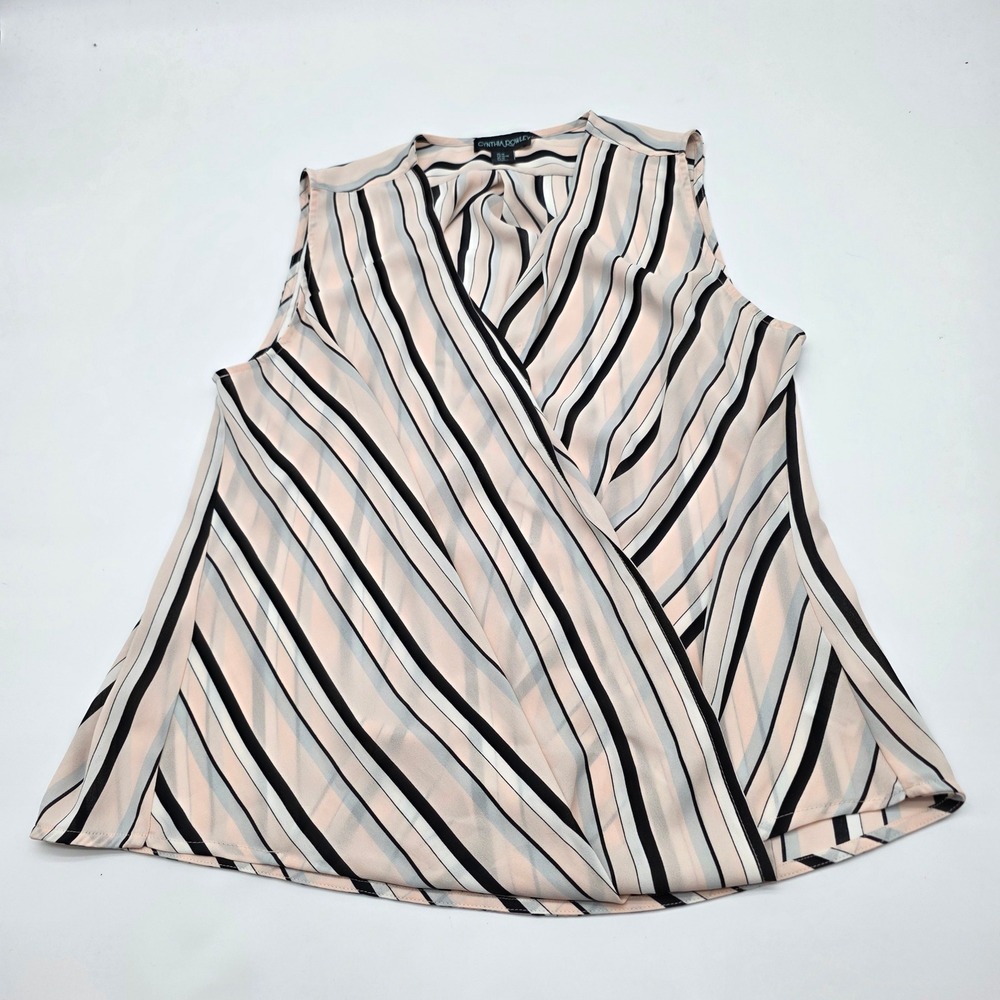 Casual Cynthia Rowley Blouse WMN M Pink Striped Sleeveless V-Neck Wrap Front Top
